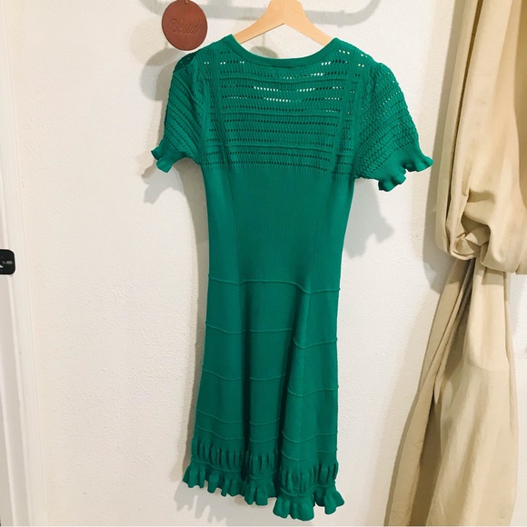 Anthropologie Maeve Promenade Pointelle Fit and Flare Knit Dress Green Size M - Picture 5 of 14